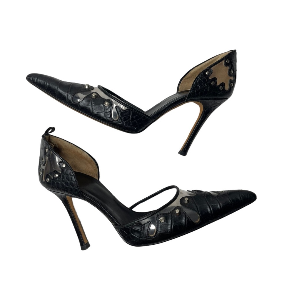 Versace | 90’s Vintage PVC & Croc Embossed Leather Studded Pumps 38.5